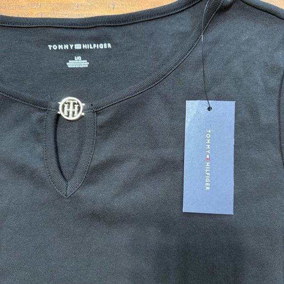 Tommy Hilfiger Black Fitted Cut Out Short Sleeve Tee size L - Picture 4 of 9
